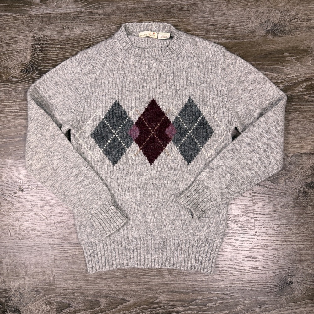 Stanley Blacker Mens M Shetland Wool Sweater Argyle Gray Washable New Zealand